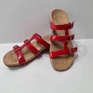 Vionic Red Orthaheel Patent Leather Adjustable Straps Slide Sandals Size 7
